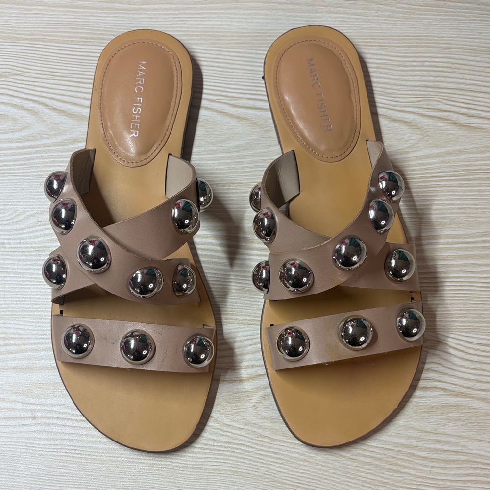 Marc Fisher Beige Studded Sandals